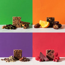 Load image into Gallery viewer, Mixed Box of BITES - Original, Date &amp; Orange, Cacao &amp; Hemp, Berry Berry Beetroot - Box of 12 Bites
